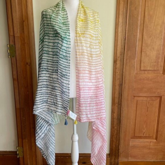 STELLA & DOT Large Pastel Oblong Scarf Wrap Sarong Tassel Corners - Picture 2 of 13